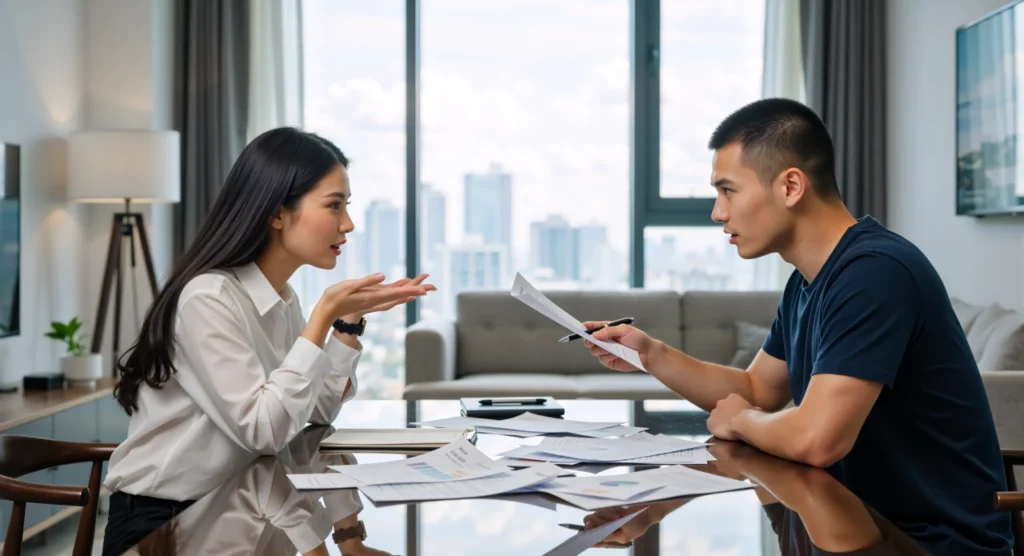 chinese couple discussing prenup